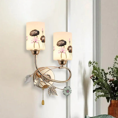 Modern lotus gold finish glass shade wall sconce bedroom pull chain