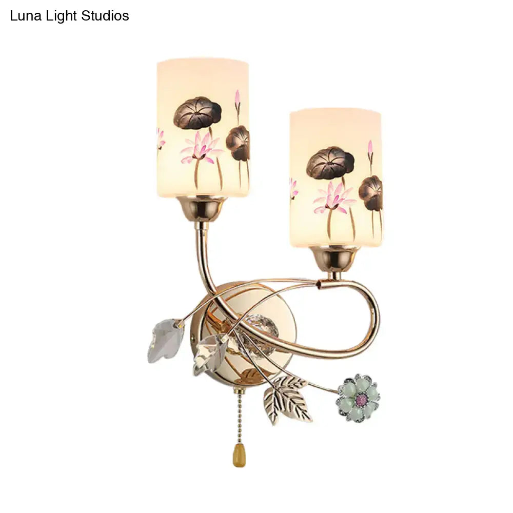 Modern lotus gold finish glass shade wall sconce bedroom pull chain