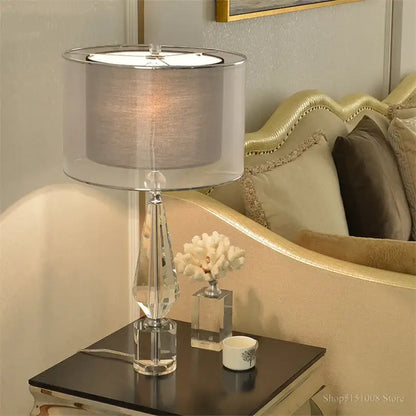 Modern luxe gray and crystal table lamp for bedroom lighting