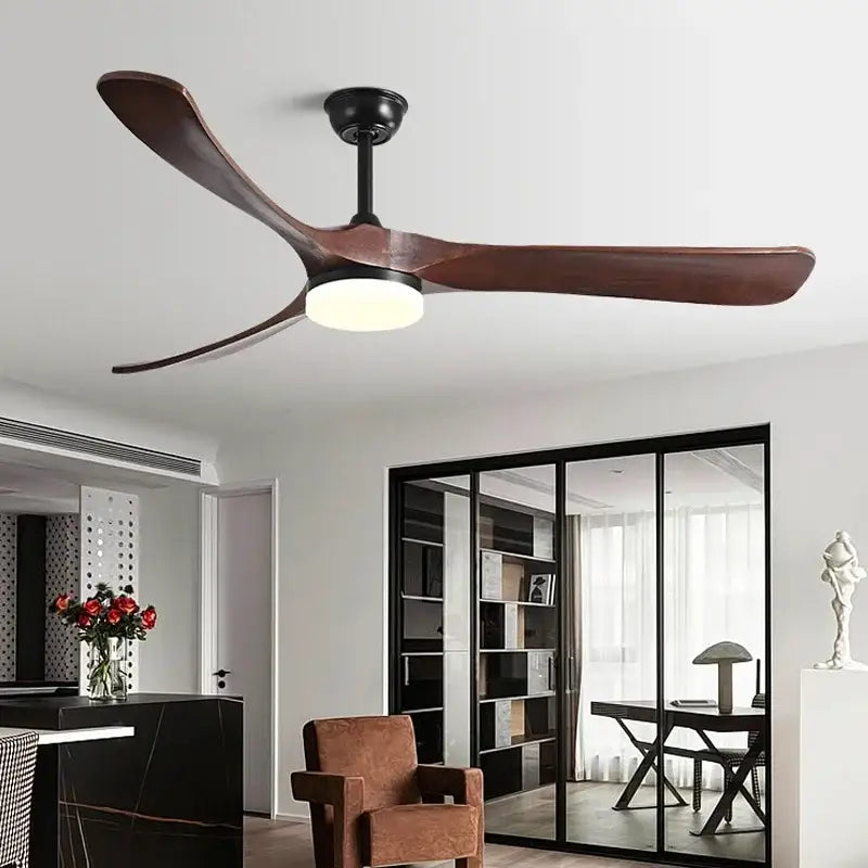Modern luxury black and dark brown wooden ceiling fan living room