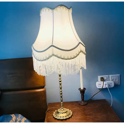 Modern luxury cream fringed cloth lampshade bedroom lace decor