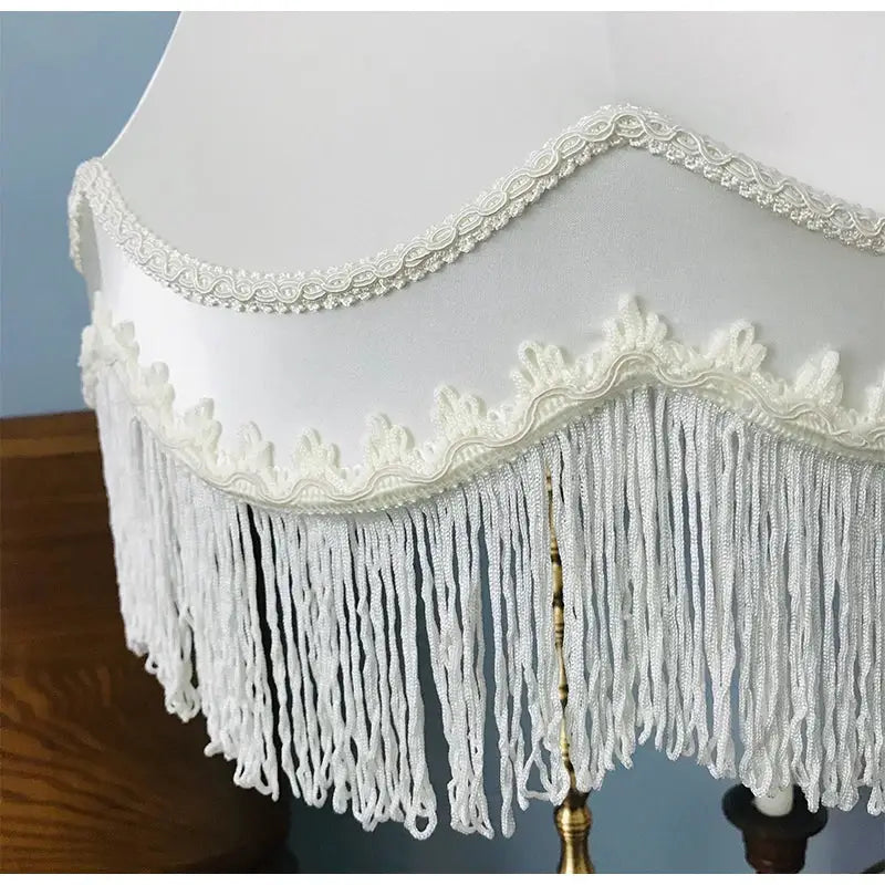 Modern luxury cream fringed cloth lampshade bedroom lace decor