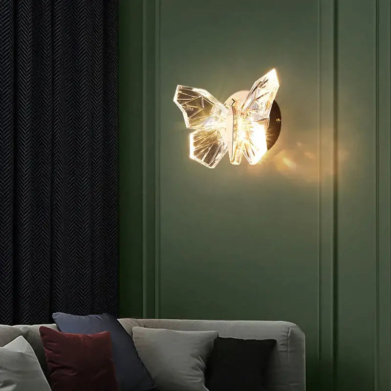 Modern luxury crystal butterfly wall lamp for bedroom decor
