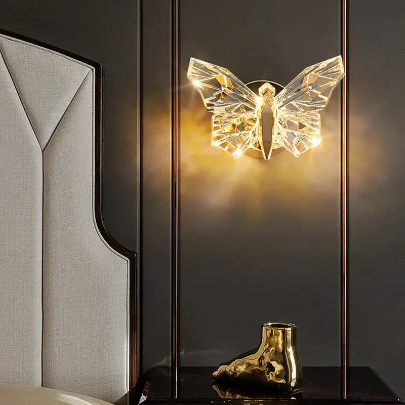 Modern luxury crystal butterfly wall lamp for bedroom decor