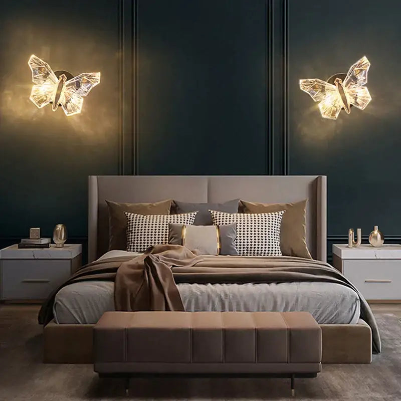 Modern luxury crystal butterfly wall lamp for bedroom decor