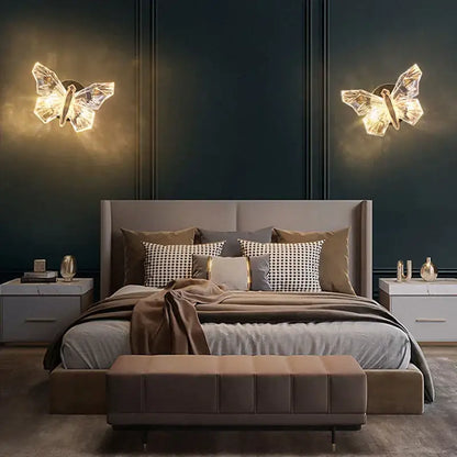 Modern luxury crystal butterfly wall lamp for bedroom decor