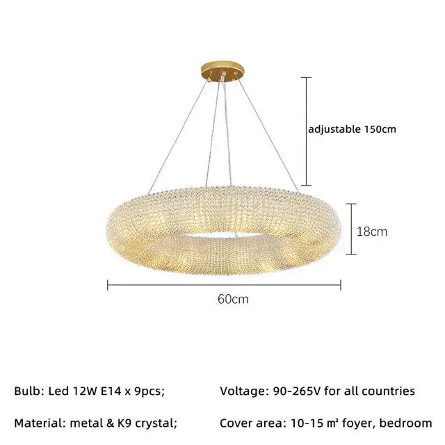 Modern luxury crystal circle chandelier living room pendant light