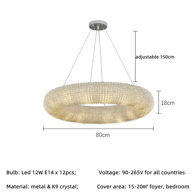 Modern luxury crystal circle chandelier living room pendant light
