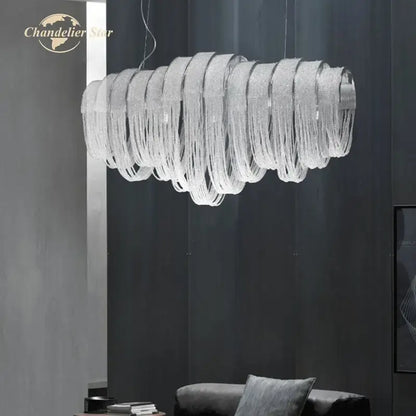 Modern luxury crystal circle led tassel chandelier living room light