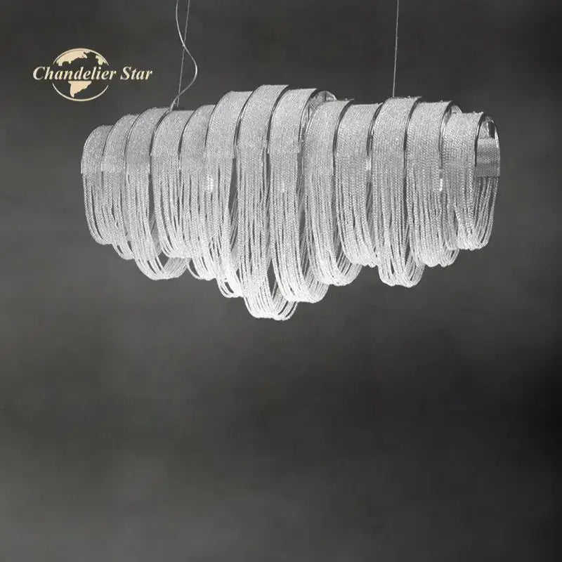 Modern luxury crystal circle led tassel chandelier living room light