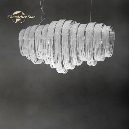 Modern luxury crystal circle led tassel chandelier living room light