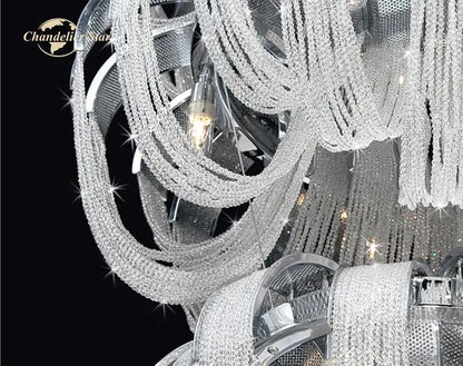 Modern luxury crystal circle led tassel chandelier living room light