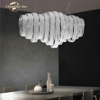 Modern luxury crystal circle led tassel chandelier living room light