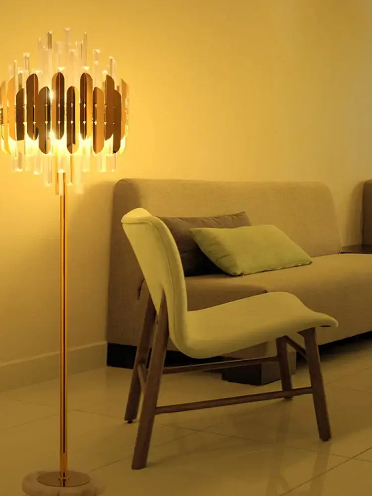 Modern luxury crystal gold floor lamp for living room