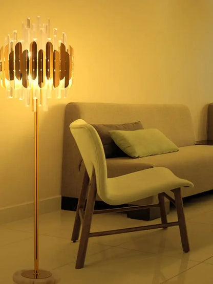 Modern luxury crystal gold floor lamp for living room