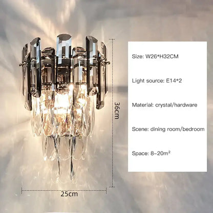 Modern luxury crystal gold led wall sconce bedroom light