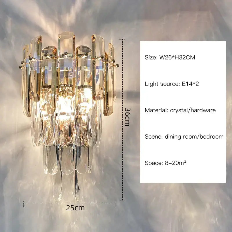 Modern luxury crystal gold led wall sconce bedroom light