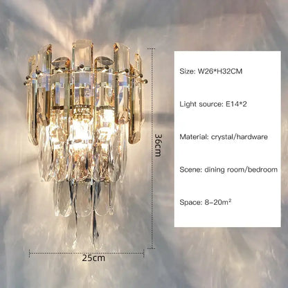 Modern luxury crystal gold led wall sconce bedroom light