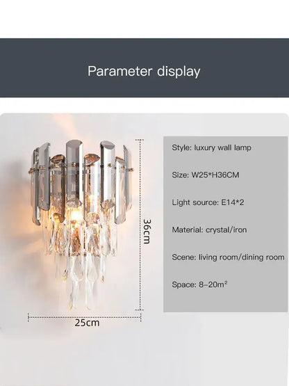 Modern luxury crystal gold led wall sconce bedroom light