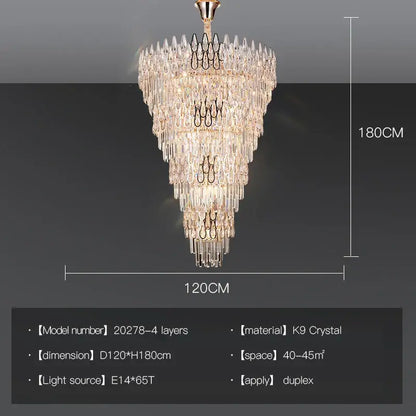 Modern luxury crystal led chandelier stairway villa light