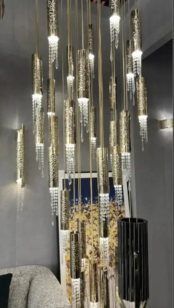 Modern luxury crystal led staircase chandelier for living room hall