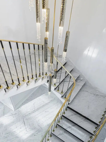 Modern luxury crystal led staircase chandelier for living room hall