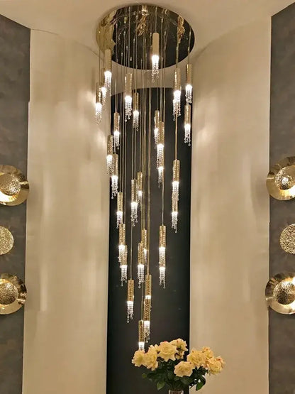 Modern luxury crystal led staircase chandelier for living room hall