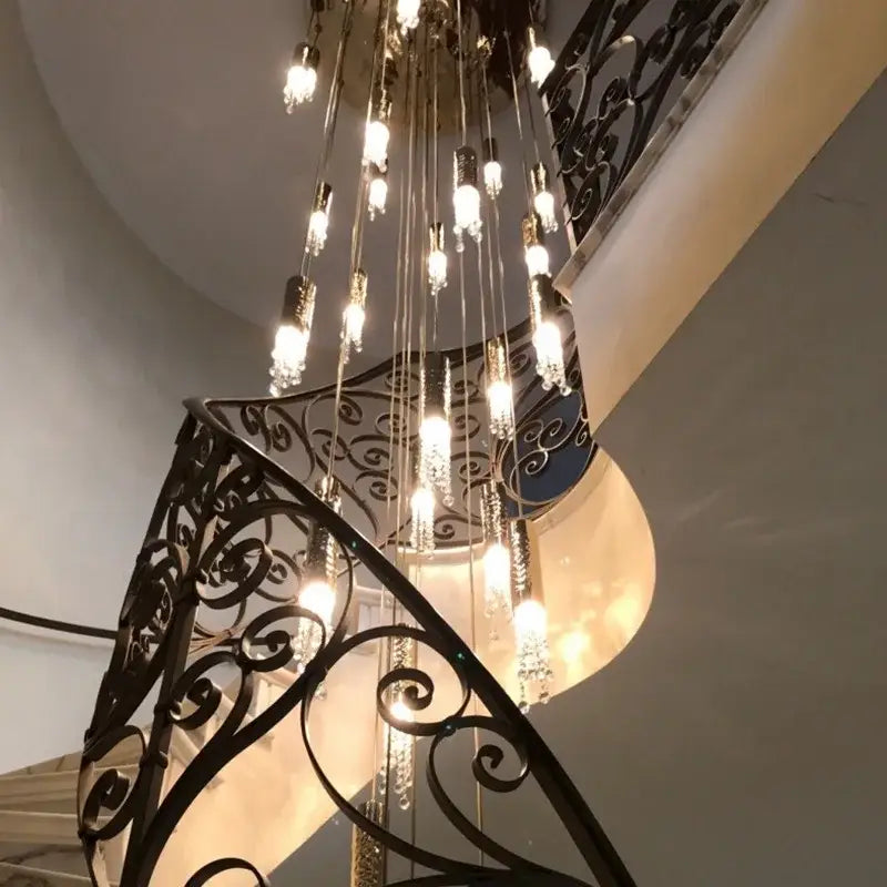 Modern luxury crystal led staircase chandelier for living room hall