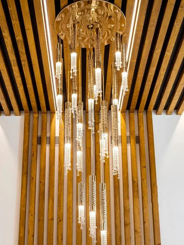 Modern luxury crystal led staircase chandelier for living room hall