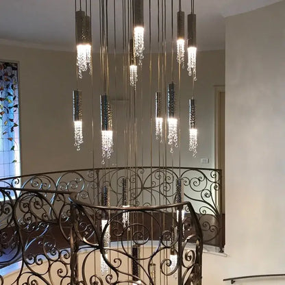 Modern luxury crystal led staircase chandelier for living room hall