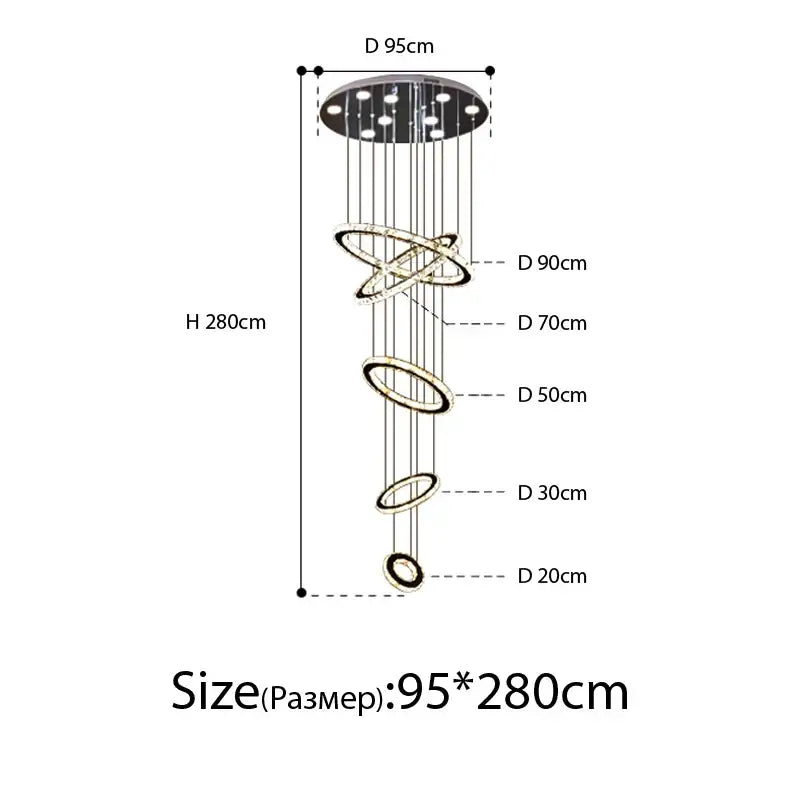 Modern luxury crystal rings chandelier staircase lighting fixture