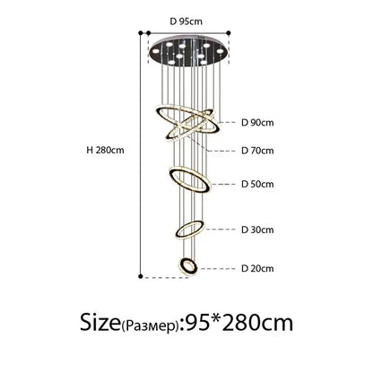 Modern luxury crystal rings chandelier staircase lighting fixture