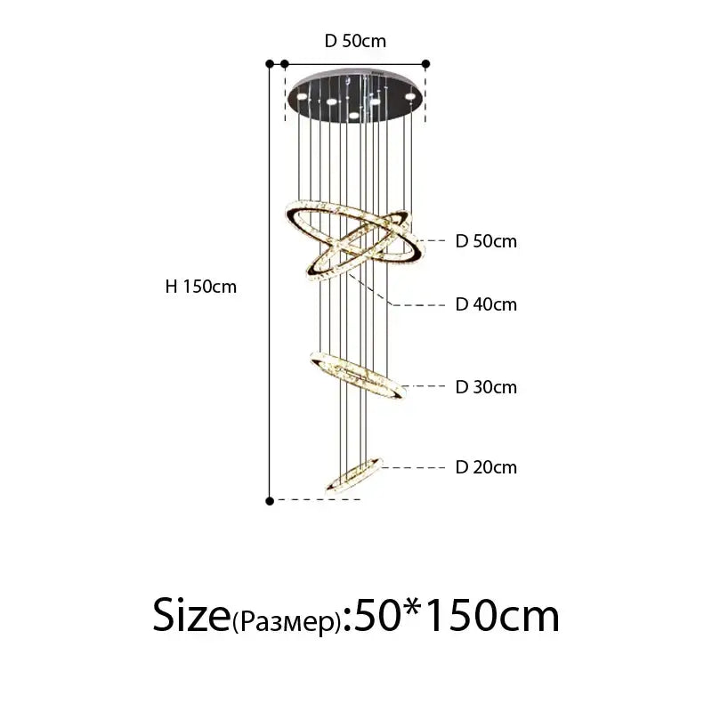 Modern luxury crystal rings chandelier staircase lighting fixture