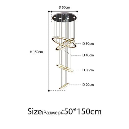 Modern luxury crystal rings chandelier staircase lighting fixture