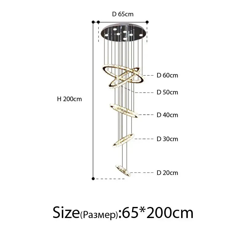 Modern luxury crystal rings chandelier staircase lighting fixture