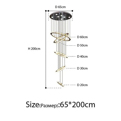 Modern luxury crystal rings chandelier staircase lighting fixture