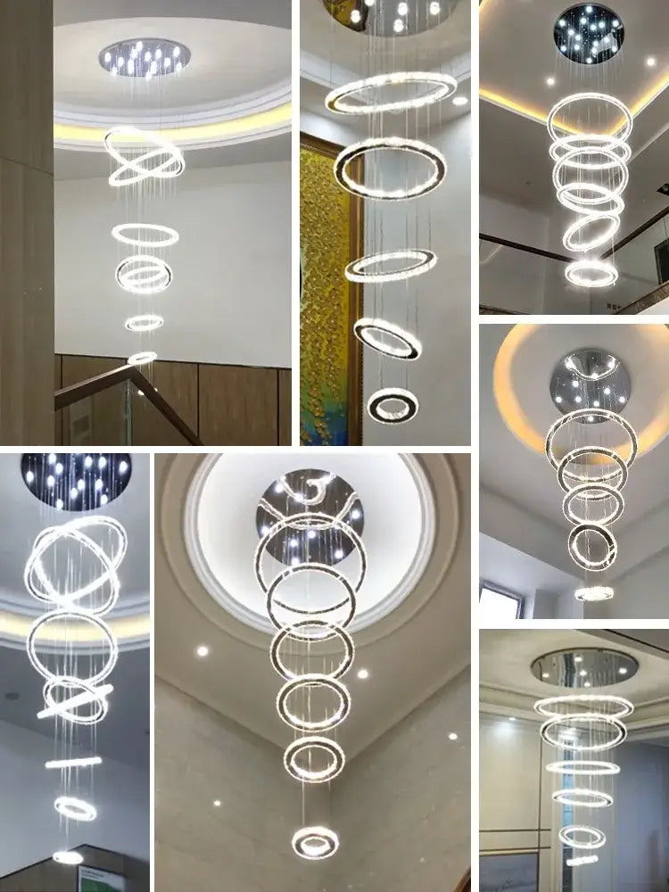Modern luxury crystal rings chandelier staircase lighting fixture
