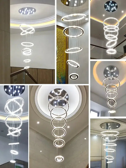 Modern luxury crystal rings chandelier staircase lighting fixture