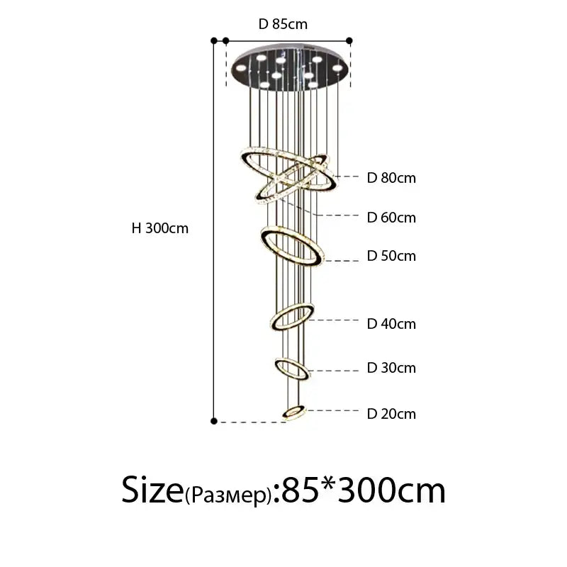 Modern luxury crystal rings chandelier staircase lighting fixture