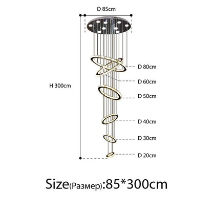 Modern luxury crystal rings chandelier staircase lighting fixture