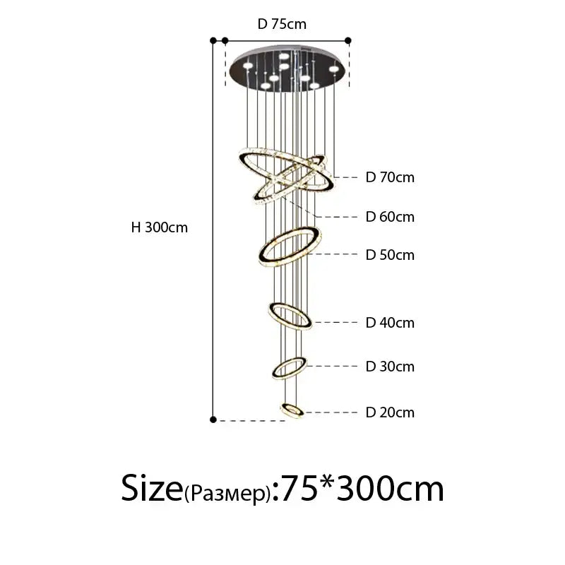 Modern luxury crystal rings chandelier staircase lighting fixture