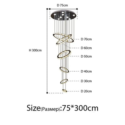 Modern luxury crystal rings chandelier staircase lighting fixture