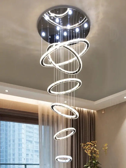 Modern luxury crystal rings chandelier staircase lighting fixture