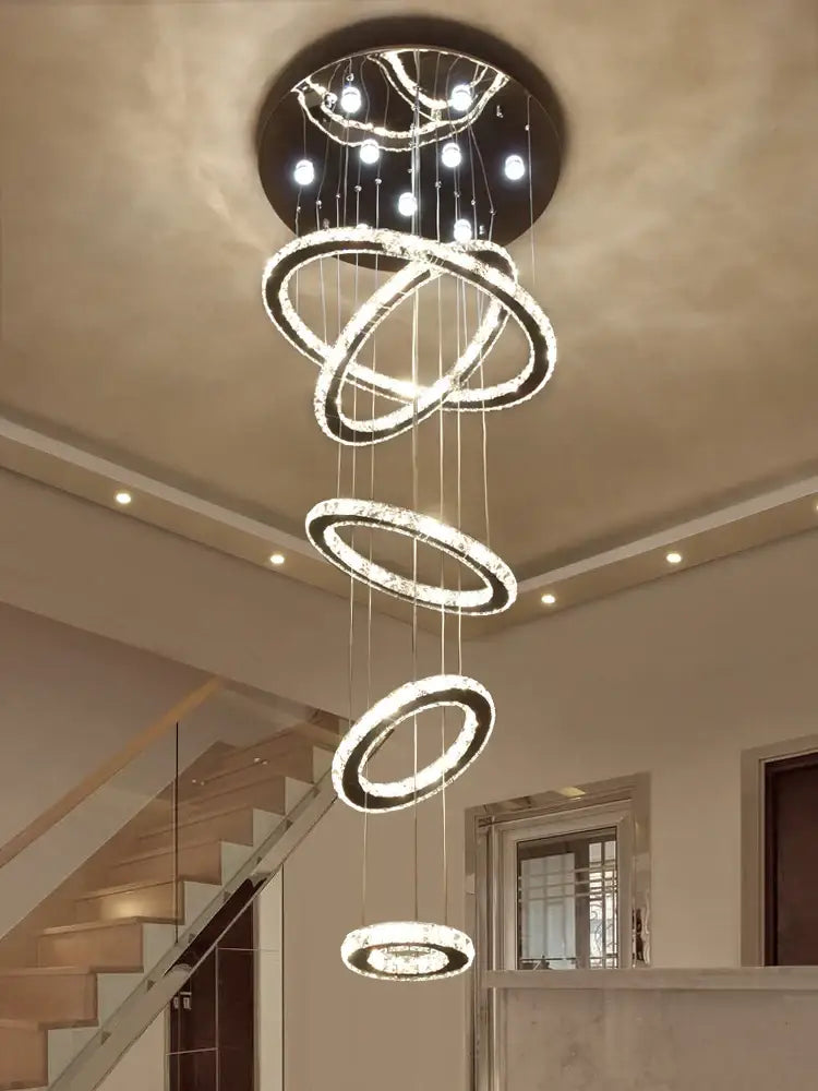 Modern luxury crystal rings chandelier staircase lighting fixture