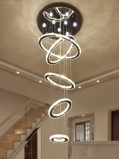 Modern luxury crystal rings chandelier staircase lighting fixture