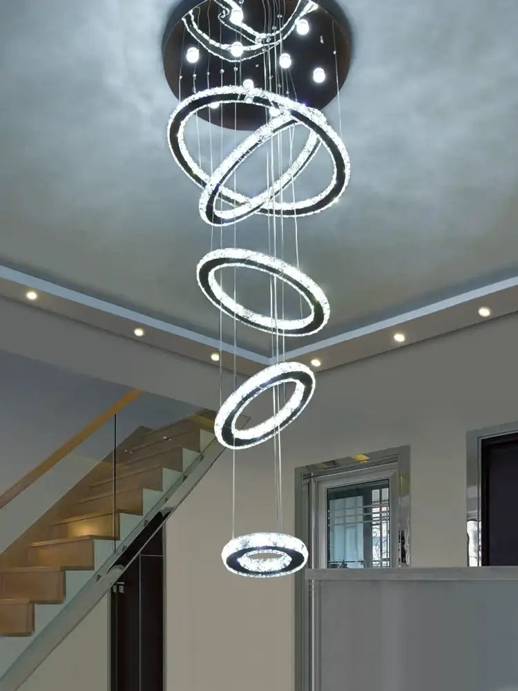 Modern luxury crystal rings chandelier staircase lighting fixture