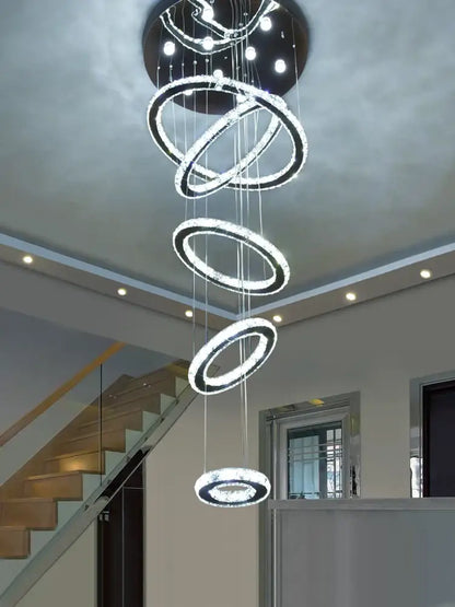 Modern luxury crystal rings chandelier staircase lighting fixture