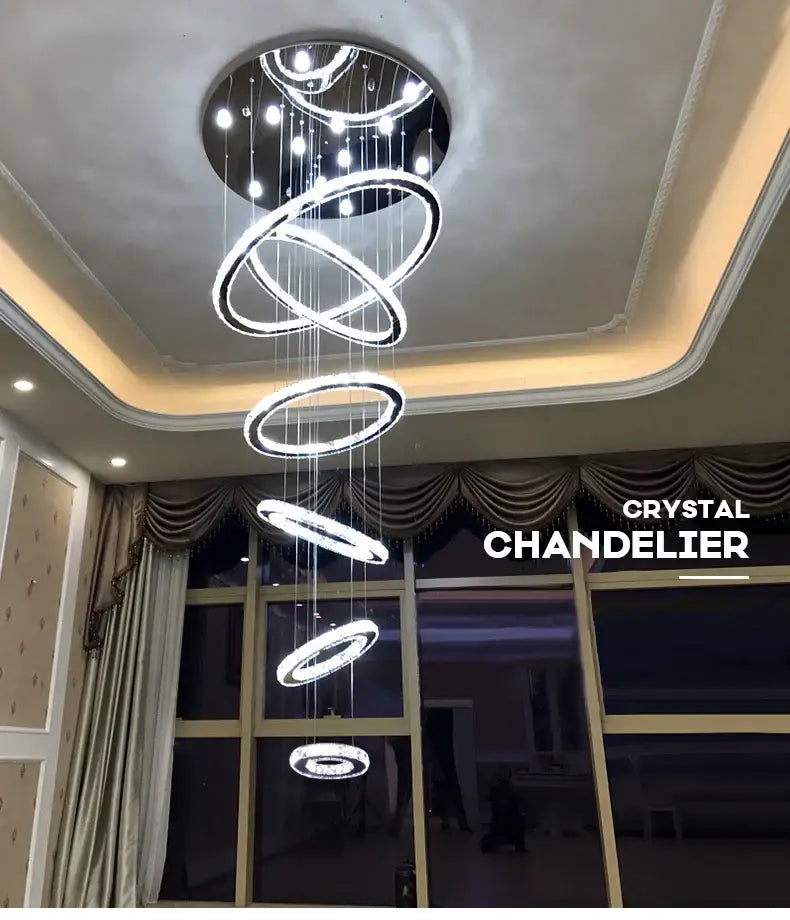 Modern luxury crystal rings chandelier staircase lighting fixture