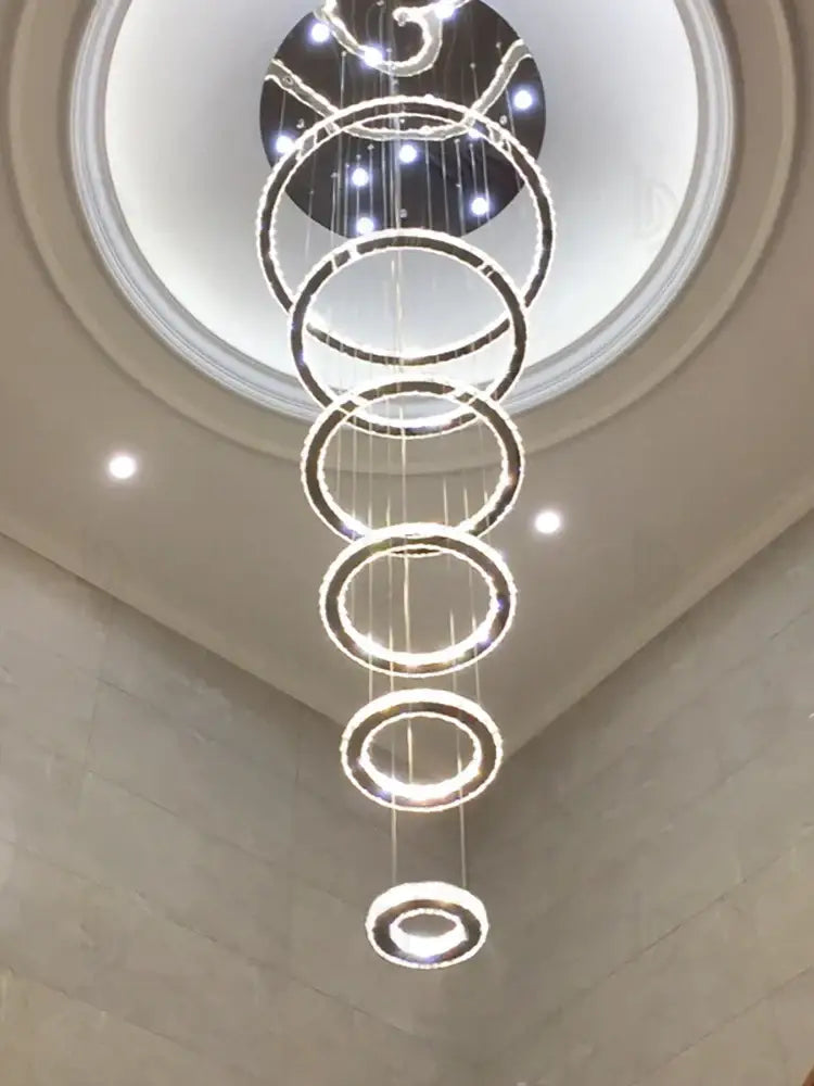Modern luxury crystal rings chandelier staircase lighting fixture