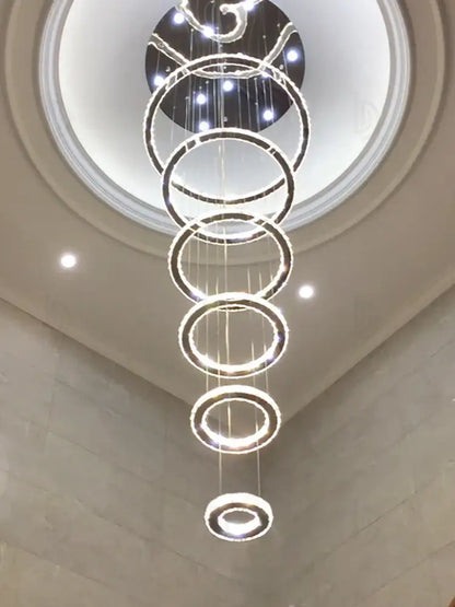 Modern luxury crystal rings chandelier staircase lighting fixture